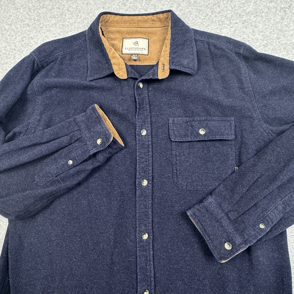 Legendary Whitetails Chamois‎ Flannel Shirt Men's XLT Corduroy Flip Cuff Blue